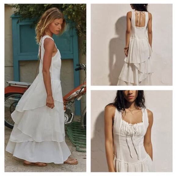 Free People Dresses & Skirts - NWT FREE PEOPLE In My Dreams Tiered Midi Dress •S• Ivory Corset Top Gauze $148